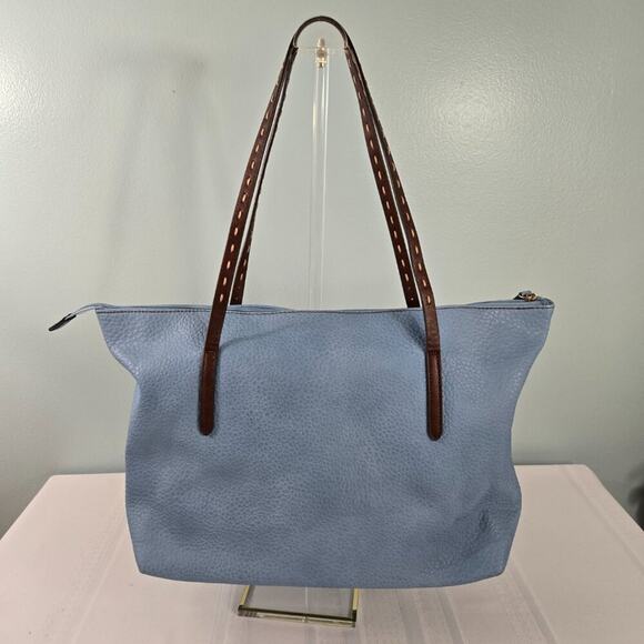 Liz Claiborne Blue Tote Bag with Brown Straps - Picture 2 of 11